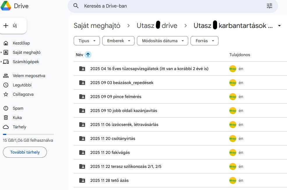 Drive karbantartások és javítások mappa