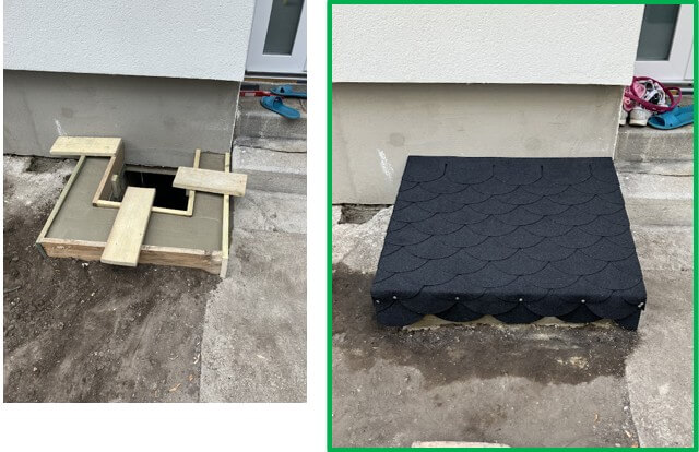 zsaluzás, betonozás,zsindelyezés készített fakeretre